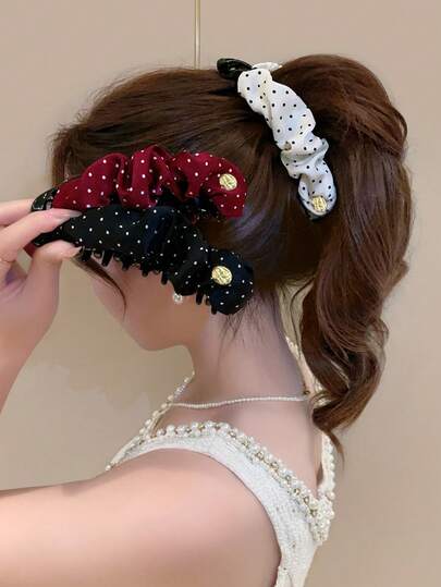 1pc Fashionable Polka Dot Pleated Twist Clip, Elegant Banana Hair Clip For Updo Hairstyle