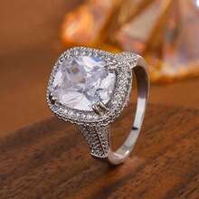 Trang sức quà tặng đính hôn hình học tinh tế với bốn chấu, đính đá Cubic Zirconia tổng hợp hình vuông. - trắng - Xem 12