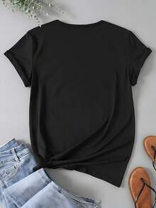 Classic T-Shirt With 'I DON'T KNOW, I WORK HERE' Print, 1 Piece, Women's, Size, Short Sleeve Graphic T-Shirt, 100% Cotton, Novelty T-Shirt, Crew Neck, Clothing C - 黑色 - 查看 2