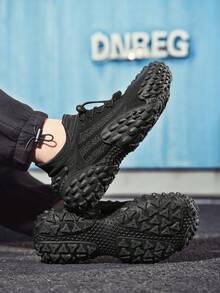 GAISIMA 1 Pair Men's Textured Knit Upper Sneakers, Unique Embossed Outsole, Casual Shoes Suitable For Streetwear And Daily Wear - Black - View 6