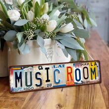 1/2pcsVintage License Plate Style MUSIC ROOM Metal Sign, Retro Wall Art Decor For Music Studio, Unique Music Lover Gift For Home - Multicolor-iron Painting - View 1