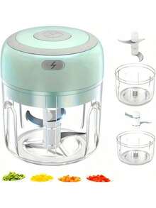 1pc Mini Wireless Electric Garlic Grinder, Kitchen Gadget,1pc Electric Mini Three Blade Garlic Chopper, Garlic Compactor, Wireless Electric Garlic Beater, Garlic Puree Compactor, Household Garlic Mashing Machine, Multifunctional Vegetable Food Processor, Meat Grinder, Wireless Garlic Compactor, Portable Mixer, Portable 250ml Food Chopper, Vegetable Chopper, Kitchen Onion Chopper, Used For Portable Small Food Processing Of Garlic, Ginger, Chili, And Vegetables (With USB Charging Cable Included) - 彩色 - 查看 17