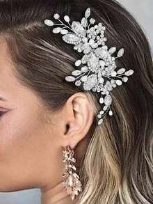 1pc Headpiece, Bridal Wedding Comb, Faux Pearl Hair Accessory Women & Girls, Hair Accessories, Bridesmaid - Bạc - Xem 2