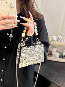 New Women's Handbag, Silver Bag, Small Purse, Chain Shoulder Bag, Women's Gift Suitable For Party, Holiday And Banquet - Silver - View 5