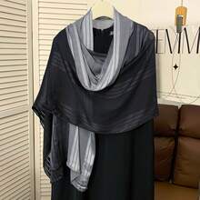 1条女士围巾，渐变色缎面围巾，长款披肩 - 彩色 - 查看 11