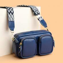 Bolso de hombro cruzado para mujer, de cuero genuino de primera calidad, minimalista y de alta gama, versátil y casual, para cámara fotográfica. - Azul - Ver 3