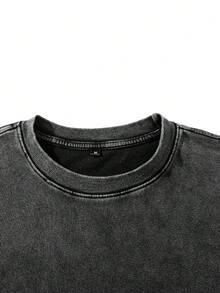 Men's Casual Vintage Washed Loose Fit Long Sleeve T-Shirt, Streetwear, Suitable For Spring And Autumn - Dark Grey - View 9