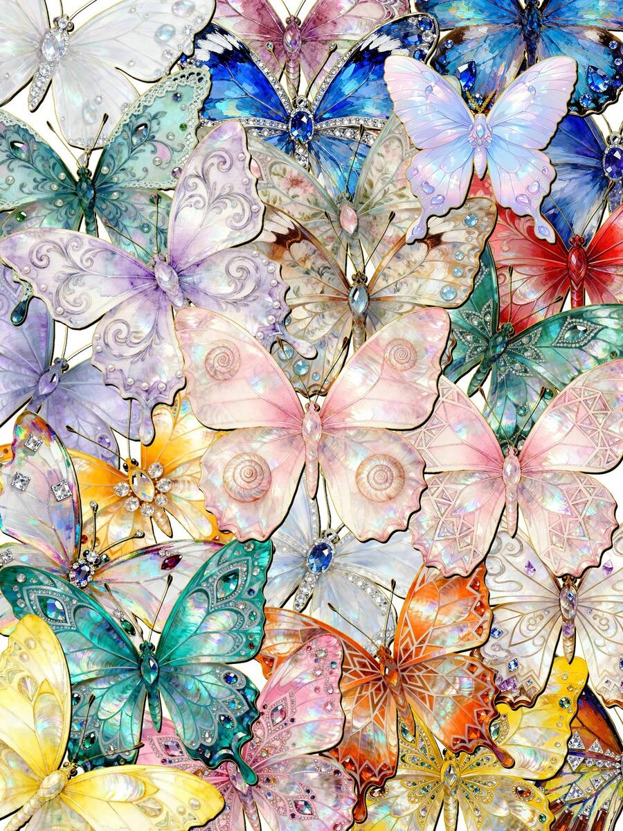 50pcs Gemstone Butterfly Stickers Stamping Handbook Laptop Cell Phone Case Luggage Guitar Stickers - A - View 1