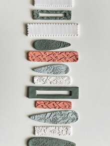 Boho Aesthetic Bar & Teardrop Clay Cutter Set, Botanical Textured Polymer Clay Cutters, DIY Craft Tools For Clay Jewelry Making - White - View 9