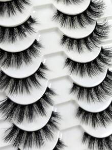 10 Pairs Thick 3D Multi-Layer DD Curly Russian Spiked Style Volume False Eyelashes High Fluffy And Curly Degree Dense & Bold Whole Piece Eyelash Extensions Suitable For Parties Dances And Everyday Wear - Black - View 4