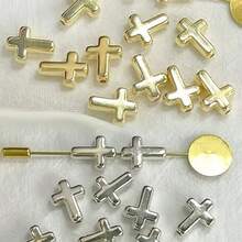 50/100颗时尚3D镀金ABS十字珠，适用于手工手链、项链、DIY首饰制作 - 彩色 - 查看 4