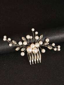 1pc Elegant Handmade Pearl & Hair Comb, Women Bridal Wedding Party Accessory Valentine's Day Accessories - Vàng - Xem 4