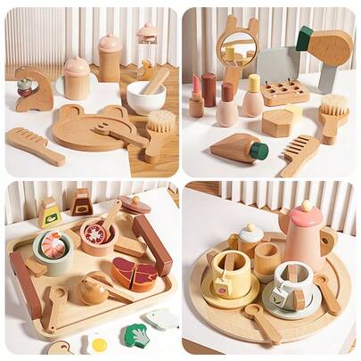 Set de thé de l'après-midi en bois pour jeu de rôle, jouet de découpage pour enfants, jouet de rôle pour garçons et filles