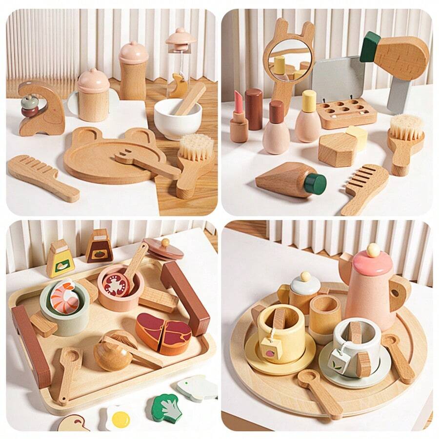 Set Mainan Teh Sore Hari dari Kayu, Mainan Potong untuk Anak-Anak, Mainan Bermain Peran untuk Anak Laki-Laki dan Perempuan - MultiWarna - View 1