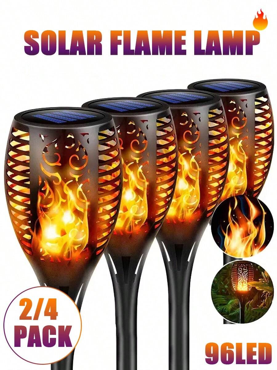2/4pcs-96 LED Solar Outdoor Lawn Lights, 43 Inches High, Oversized, Waterproof Solar Torch Lights With Flashing Flames, 1200mAh Solar Powered Torch Decorative Lights, Used To Decorate Your Garden