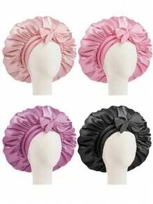 Women's Sleeping Cap For Valentine's Day, Elastic Strap Design, Silky Smooth, Colorful Satin Material, Casual Home Daily Hair Care Cap, Christmas Gift Bonnet For Women - Multicolor - View 4
