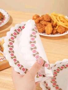 100 tờ giấy lót thức ăn, giấy thấm dầu dùng cho đồ chiên, nướng, ăn nhẹ, bánh ngọt, pizza, giấy lót đế hoa, giấy ren tròn. - trắng - Xem 6