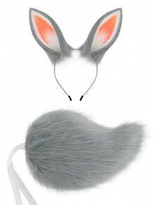 俏皮兔子头箍及服装套装，复活节角色扮演兔子毛绒尾巴套装派对 - 套裝 - 查看 12