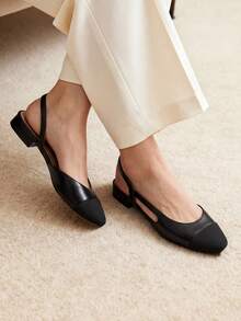 Women Slingback Flats Low Heel Slip-On Dress Ballet Flats Square Toe  Lady Elegant Casual Commute Wedding Party Work Color Blocking Flats Shoes - màu đen - Xem 3