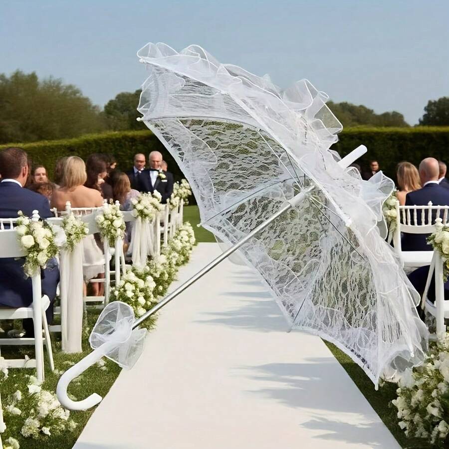 1pc White/Black Lace Wedding Umbrella, Bridal Parasol, Wedding Photography Prop, Wedding Venue Decor, Bride, Groom And Bridesmaid Accessories, Wedding Party, Bachelorette Party, Birthday Gift, Suitable For Weddings, Parties, Ceremonies And Birthdays - Multicolor - View 1