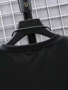 Men's Letter Print Drop Shoulder T-Shirt - 黑色 - 查看 5