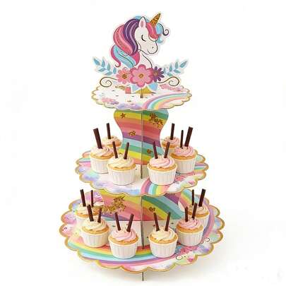 6 suporturi pentru tort de unică folosință cu tematică de unicorn curcubeu, pentru festivaluri, petreceri pentru copii și decorațiuni pentru petreceri de ziua de naștere