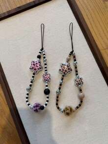 Leopard Print Flower Phone Lanyard, Handmade Beaded Camera/Earphone Strap Chain, Multi-Function Lanyard - Multicolor - View 3