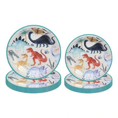 10pcs Dinosaur Party Plates, Birthday Decorations, 7-Inch & 9-Inch Dinosaur Theme Paper Dessert/Dinner Plates, Disposable Tableware Set For Birthday Party, Gender Reveal, Dinosaur Theme Party