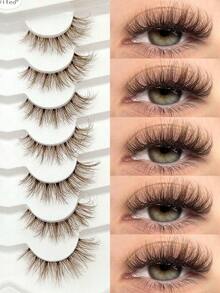 Pairs Brown Faux Mink Eyelashes, Transparent Stem, Fine & Thick Eye Makeup, Fluffy & Natural, Transparent Stem, 3D Curly, Full Strip Lashes, Eyelash Extensions, False Eyelashes, Lashes - Criss Cross Lashes 4 - View 10