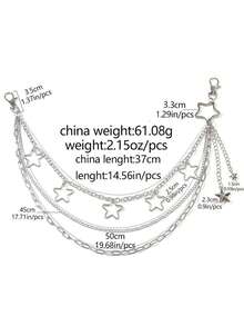 1件装嘻哈三层星形吊坠男士合金腰带，适合夜店派对和日常穿着 - 銀色 - 查看 7