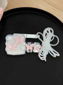 5pcs/Set Resin Pink Wavy Butterfly Cable Protector Sleeves, Suitable Compatible With Apple Data Cables, 20W Fast Charger Adapter Covers - Multicolor - View 6