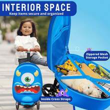 Aafan Ride On Scooter Suitcase With Foldable Design, Smooth Wheels And Spacious Storage - Monster - View 5