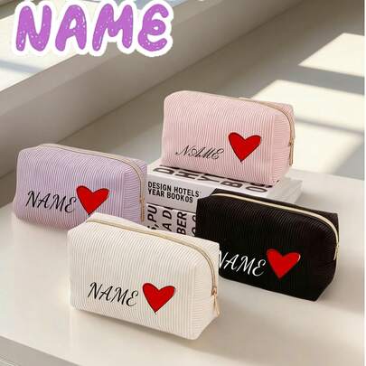 Personalized Clutch, Striped Cosmetic Bag, Personalized Name Storage Bag, Zipper Cosmetic Bag, Travel Toiletry Bag, Travel Essentials, Multifunctional, Decorative, Letter Pattern, Fashionable, Modern, Colorful, Cute, Casual, Customizable, Personalized, Unique, Custom Design, Designed Specifically For Teenagers And Children Bags And Luggage