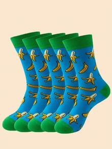 1/2/5双装 男士春夏新款创意舒适香蕉街中筒袜 - 藍色 - 查看 8