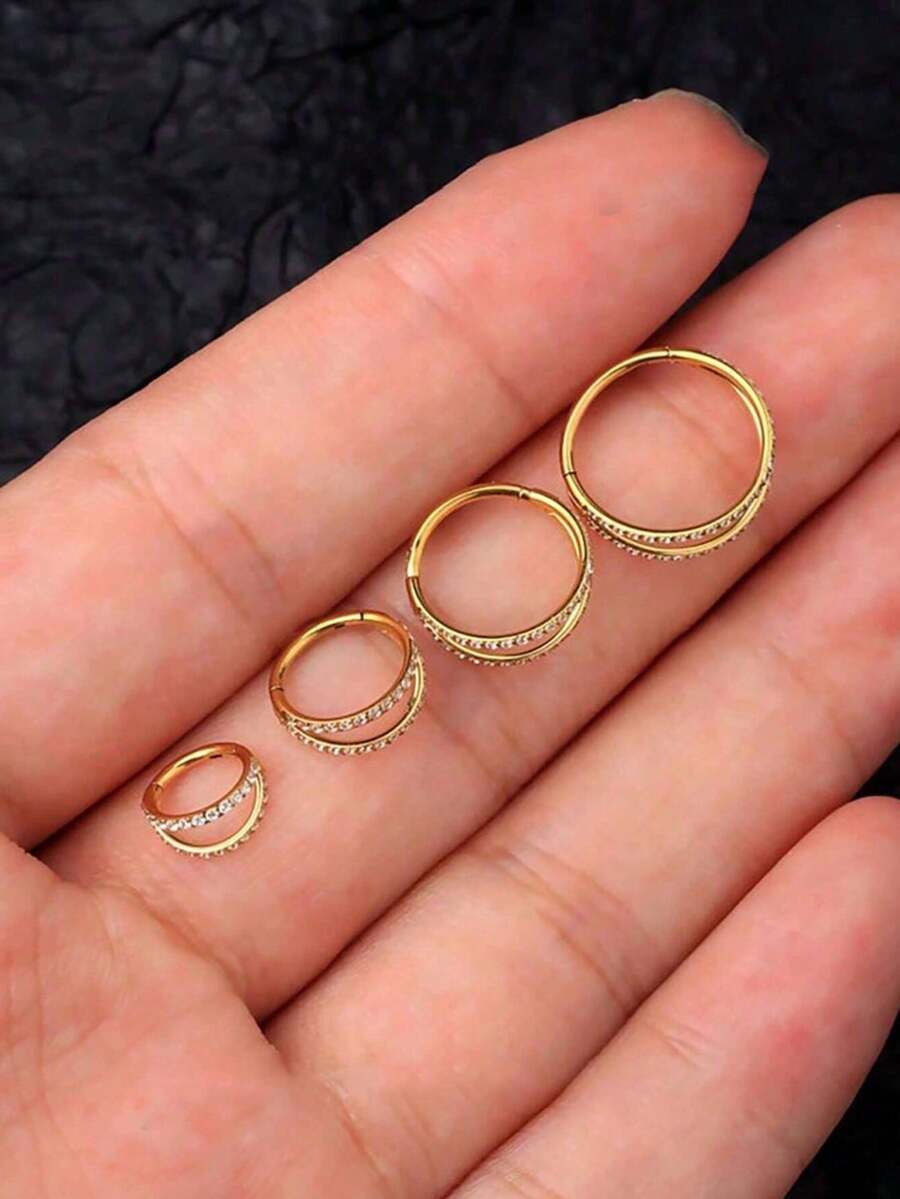 Khuyên mũi đôi bằng vàng 18G, chất liệu titan và đá zirconia, thích hợp cho xỏ khuyên tai, vành tai hoặc tai trong, kiểu dáng tối giản. - Vàng - Xem 1