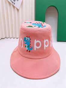 1pc Kids Dinosaur Embroidered Bucket Hat, Boys/Girls Happy Letter Print Sun Protection Cap - Dinosaur Fisherman's Hat - View 18