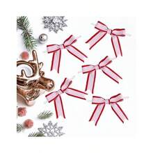 30pcs Red & White Striped Bows With Twist Ties - Patriotic Decorations For Parties & Gifts - Red White Red Stripe - View 5
