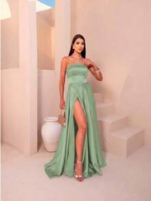 Long Strapless Dress For Graduation, Party, Wedding, Evening - verde menta - Ver 3