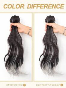 5片式合成接发片，长卷发，波浪造型，黑色、棕色、灰色、金色可选，自然逼真，增加发量，蓬松效果，适合女性使用。 - 彩色 - 查看 8
