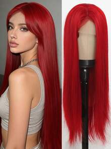 26英寸女士灰色挑染金色/红色/酒红色蕾丝4*1直发假发，耐热，优雅顺滑，百搭，适合圣诞节、狂欢节等场合，适合所有女性佩戴。 - 彩色 - 查看 13