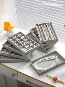1/9pcs Velvet Jewelry Display Tray Large Capacity Organizer Independent Compartment Holder Multi-Slot Storage Box Minimalist Necklace Bracelet Ring Earring Pendant Case Luxury Gift Set - Multicolor - View 4