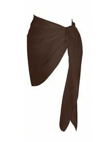 2件/1件装女士黑白沙滩披肩泳衣罩衫透明比基尼泳装套装，适合沙滩漫步 - 棕色 - 查看 14