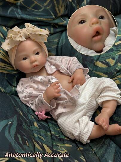 Muñeca bebé reborn de 18 pulgadas con boca que se abre, realista y acogedora, de silicona para niña, con detalles de pintura en múltiples capas, regalo de cumpleaños/festivo/colección