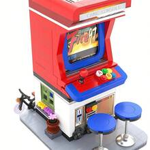 589 piezas Conjunto de bloques de construcción de máquina de juegos de arcade retro - Mini escena de esquina de la calle con silla y bicicleta, adecuado para adolescentes y adultos de 14+, ideal para colección y regalo - Rojo - Ver 5
