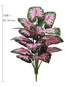 1 buc. 28,34 inch artificiale colorate frunze de taro decor, plantă artificială din frunze de bananier tropicale, potrivită pentru decor de primăvară, grădină de casă, bucătărie, birou, petrecere de nuntă, interior și exterior, Anul Nou, cadou de Ziua Îndrăgostiților (ghiveciul nu este inclus) - Roz + Verde - Vizualizare 3