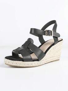 Giày sandal đế xuồng dày dặn, thiết kế khóa cài thời trang, đa năng dành cho nữ, thích hợp mang hàng ngày. - màu đen - Xem 6