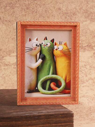 1pc Colorful Chatting Cat Fridge Magnet, Wooden Frame Refrigerator Magnet, Home Decor, Fun Gift!