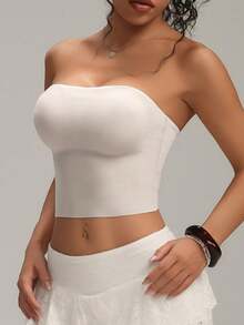 1 pieza Camiseta interior inalámbrica cómoda y sin costuras para mujer, adecuada para usar en casa y al aire libre - Blanco - Ver 4
