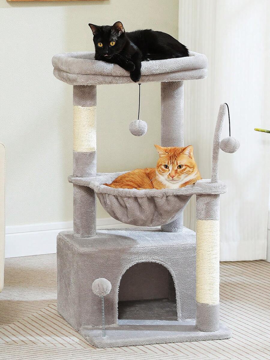PAWZ Road 33'' Cactus Cat Tree, Cat Tower For Indoor Cats With Large Cat Condo, Cat Scratching Post For Cats With Deep Hammock& Cozy Top Perch, Grey - 灰色 - 查看 1