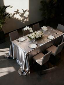 1pc Grey Luxury Classic Art Hotel Home Satin Tablecloth, Suitable For Wedding, Valentine's Day And Daily Use - Grey - View 4